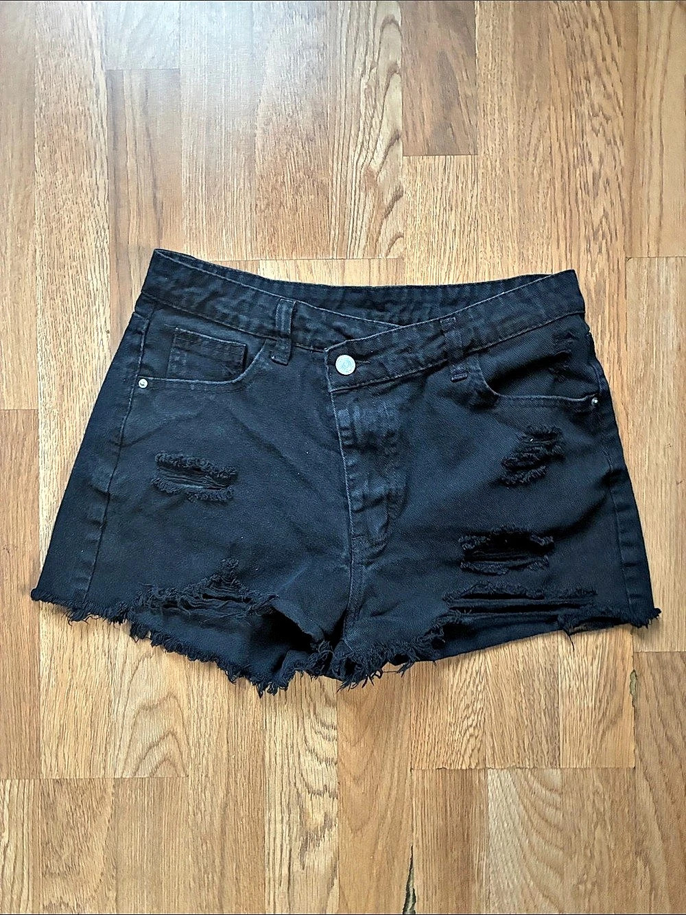 Distressed Black Jean Shorts